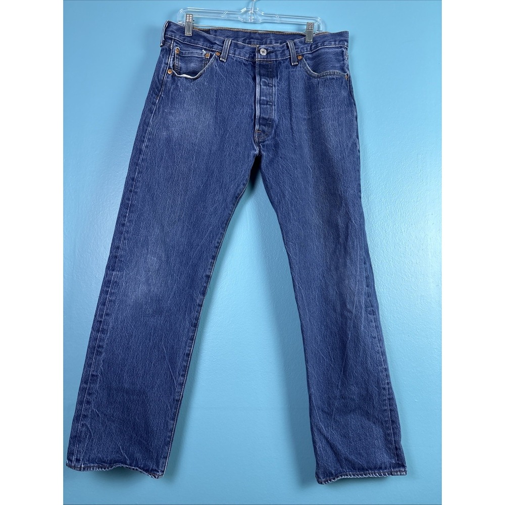 Levis 501 Jeans Mens 36x32 Blue Button Fly Denim Pants Faded Workwear Original